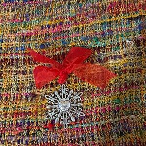 Brighton Silver Snowflake Ornament with Red Ribbon